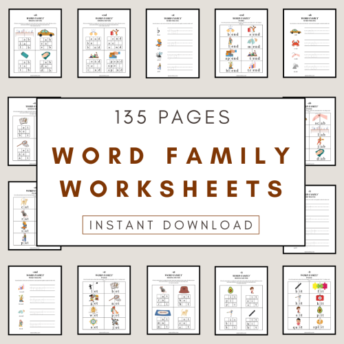 Word Family Worksheets Bundle: 135 Printable Activities for Early Literacy